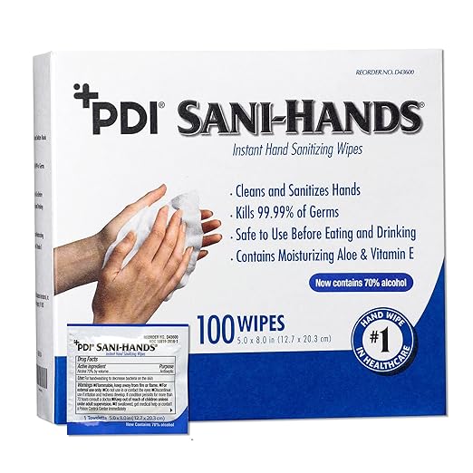 [D72400] Sani-Hands Lingettes désinfectantes pour les mains 5'' x 8'' (100)