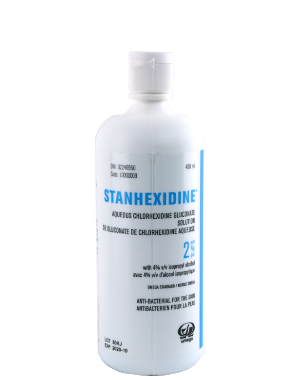 [41288] OMEGA® Anti-bacterial cleaner Stanhexidine aqueous 2% with 4% ALCOHOL ISO FLIP CAP (Blue) 450 ml